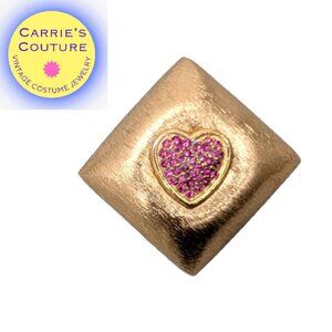Vintage Signed Napier Goldtone Pavé Faux-Ruby Heart Brooch